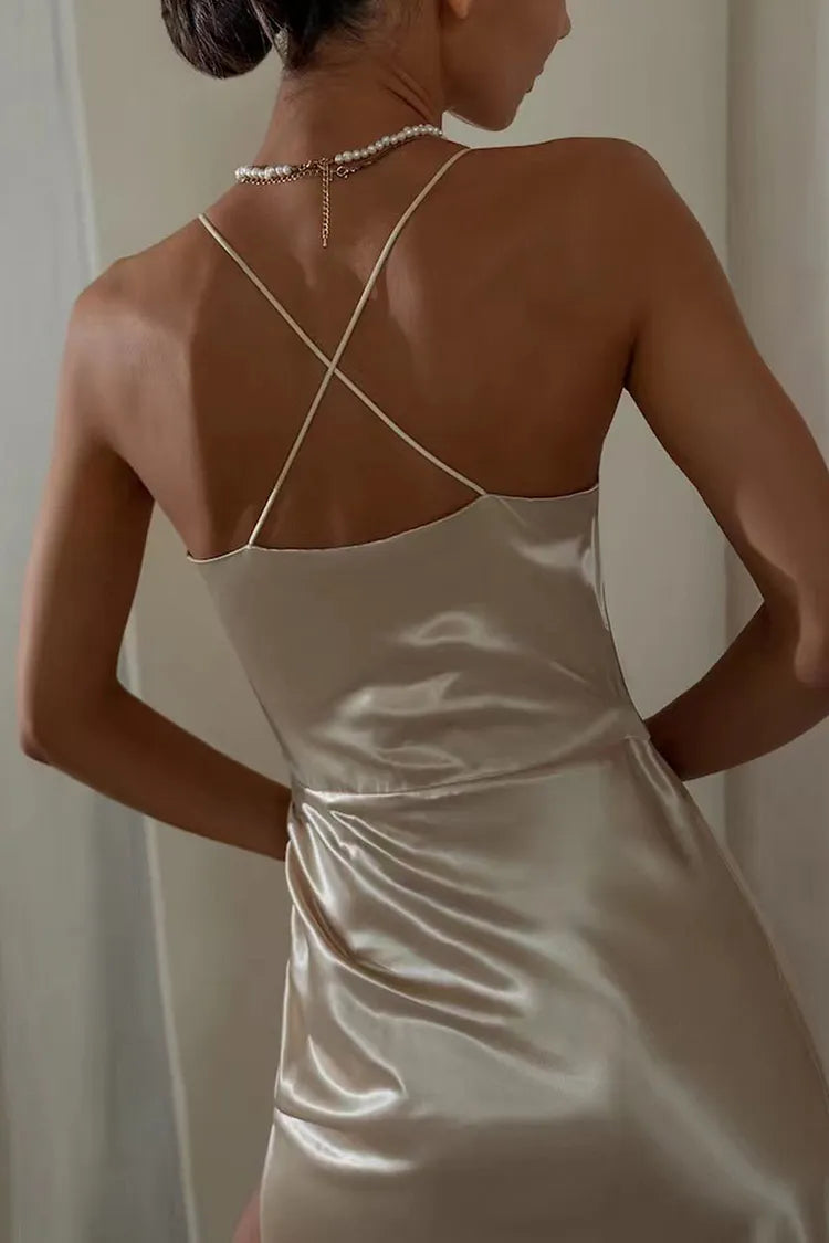 Satin V Neck Backless Cami Dress