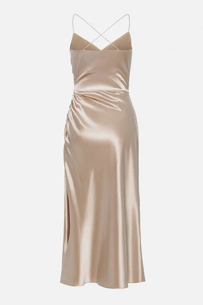 Satin V Neck Backless Cami Dress