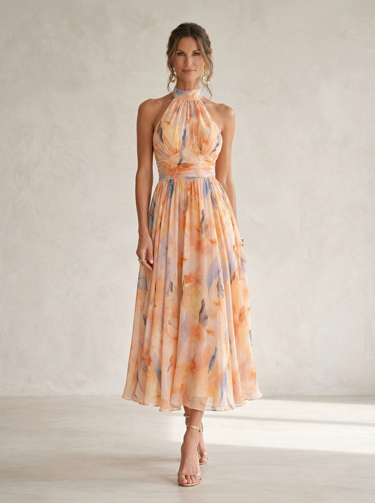 Estella - Vestito Halter con Stampa Acquerello