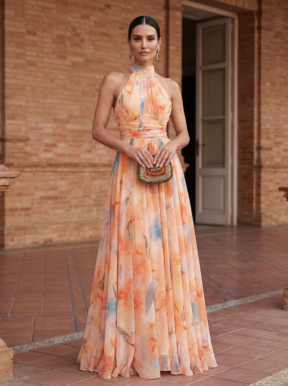 Estella - Vestito Halter con Stampa Acquerello