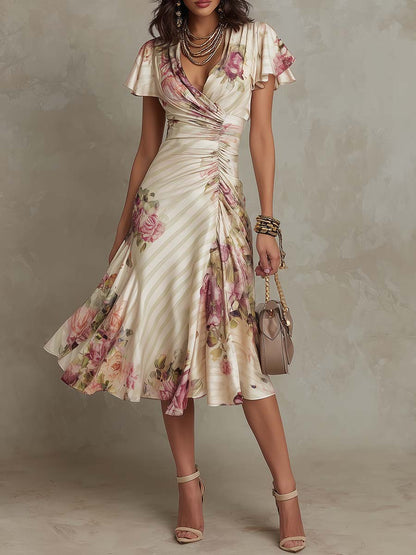 Alba | Abito midi in satin floreale elegante retrò