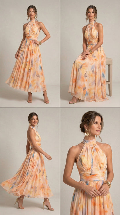 Estella - Vestito Halter con Stampa Acquerello