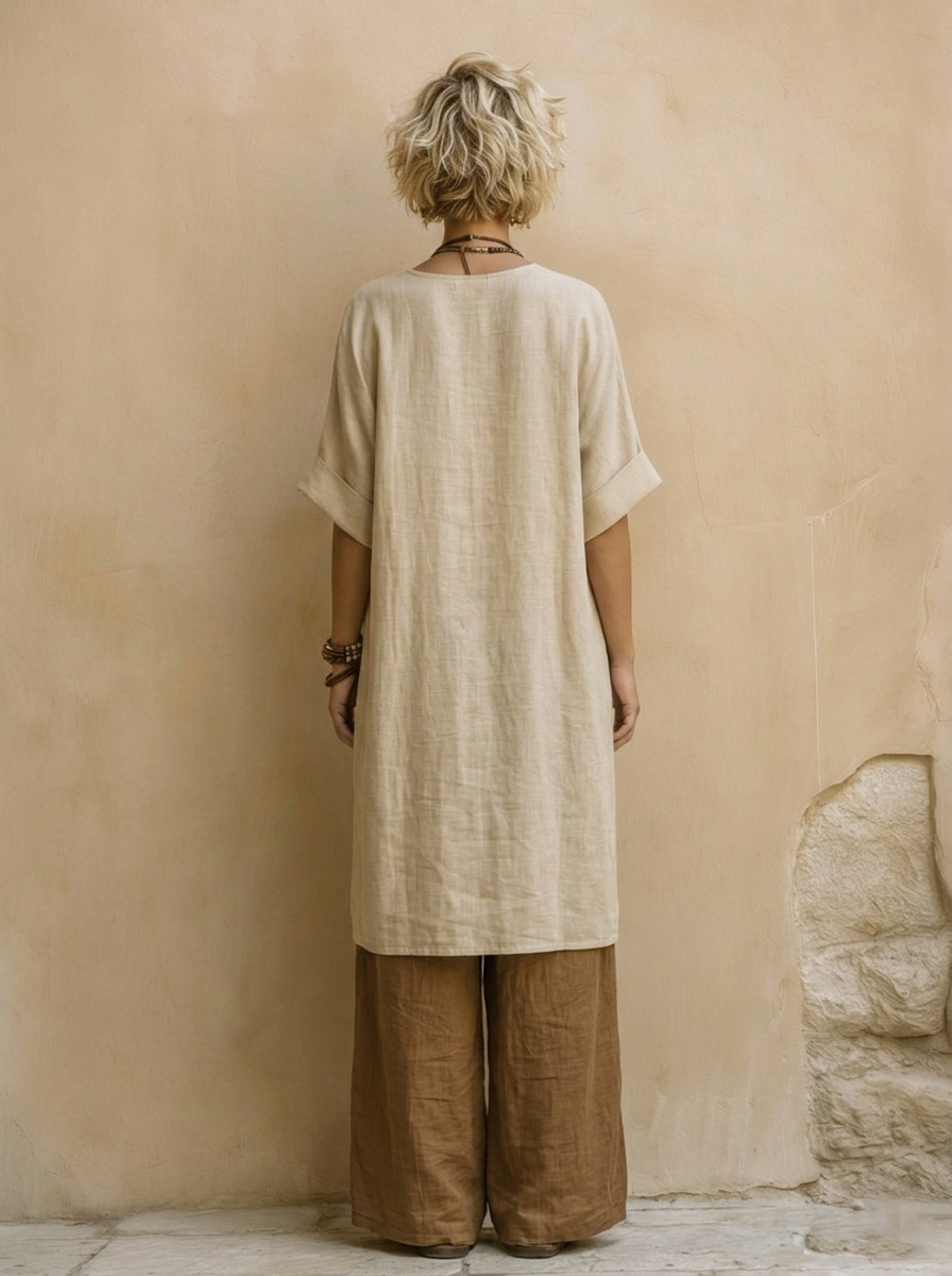 Giulia | Set Tre Pezzi Bohemien Nomade Grigio Scuro e Marrone con Motivo Tribale