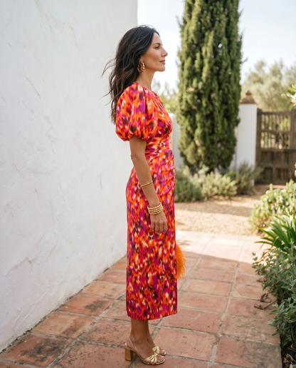 Fiamma - Vestito midi stampato con maniche ampie